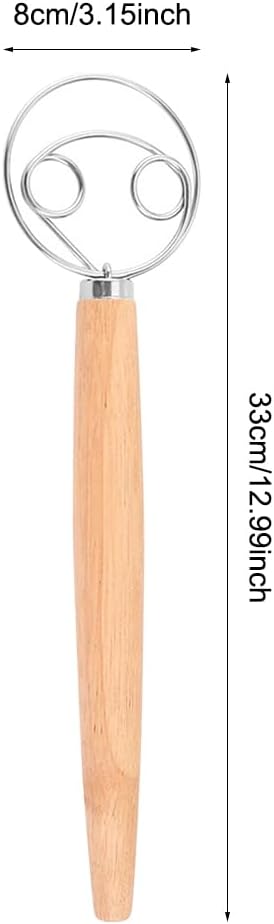 Batidor masa madre acero inox 13pulg mango madera doble ojo