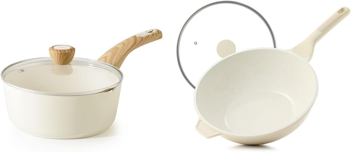 Sartén cerámica antiadherente 1.5qt con tapa y utensilios
