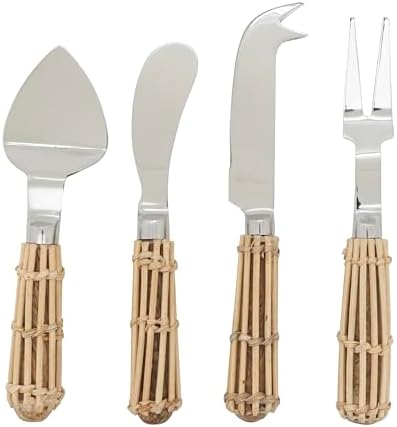 Juego de cuchillos de queso con mango de mimbre acero inoxidable