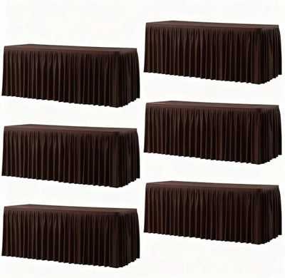Paquete de 6 manteles rectangulares marrones de poliéster elástico para mesas de 6 pies