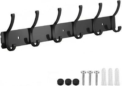 Perchero pared con ganchos dobles y riel negro