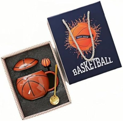 Taza de café cerámica con tapa y cuchara para baloncesto regalo divertido