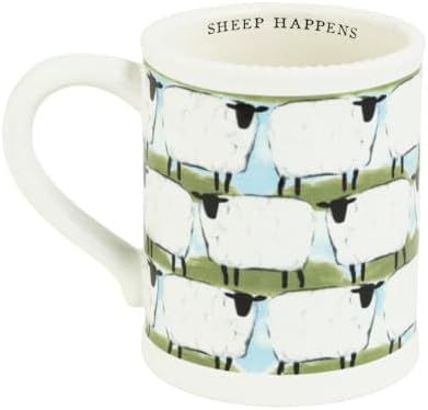 Taza de cerámica blanca Mud Pie de la granja de las ovejas