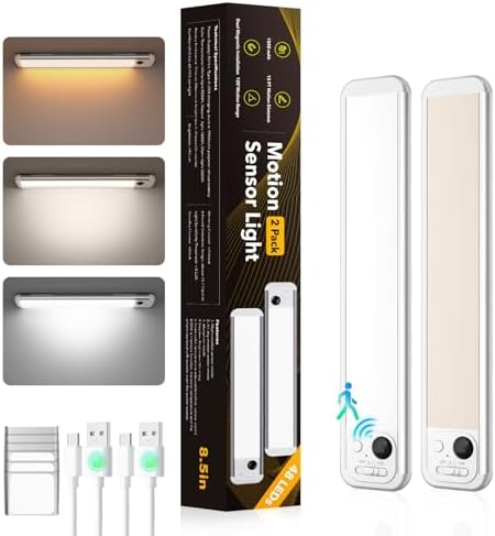 2 Luces LED Magnéticas Recargables con Sensor Movimiento 8.5pulg
