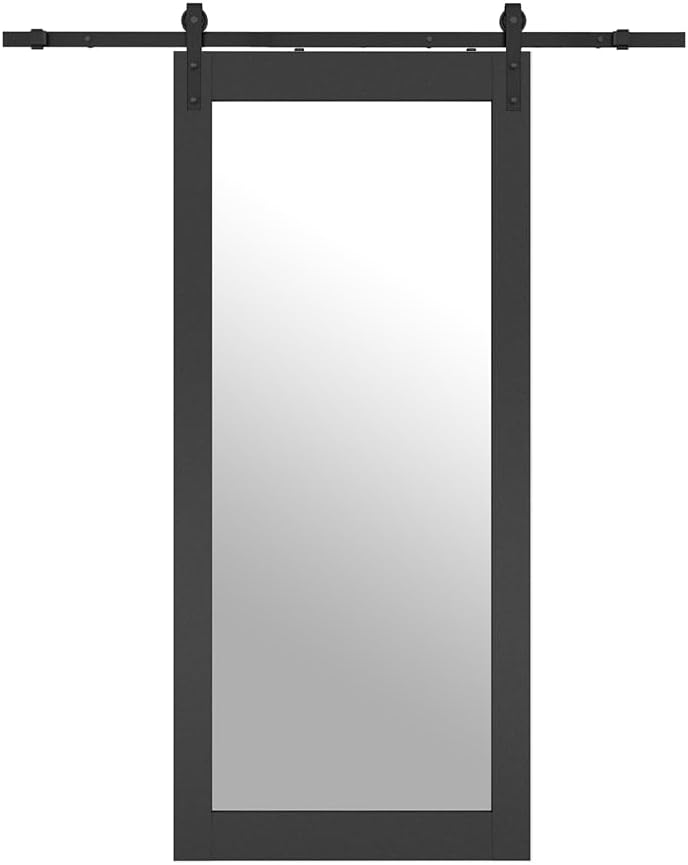 Puerta corrediza granero MDF negro 36x84pulg con kit