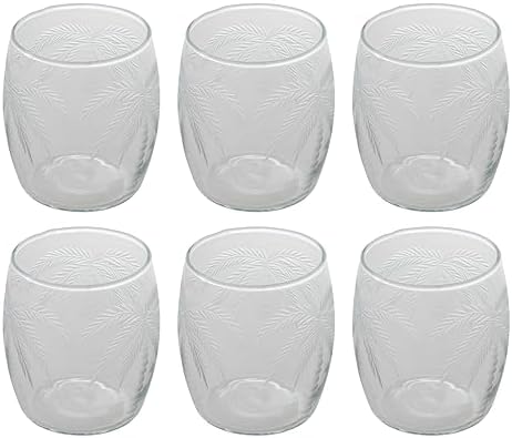 Vaso de vidrio grabado con diseño palma 6 piezas