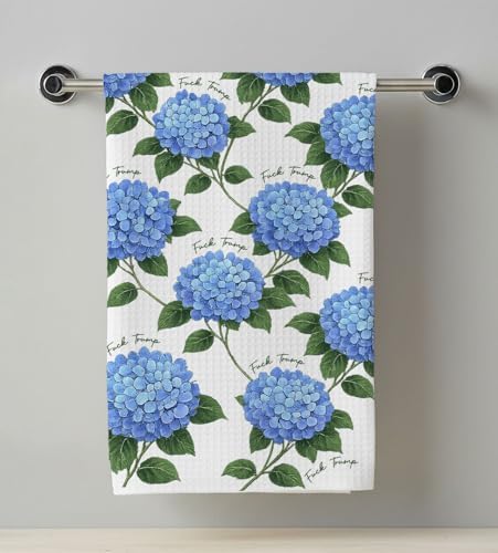 Toalla de cocina con flores de hortensia anti Trump