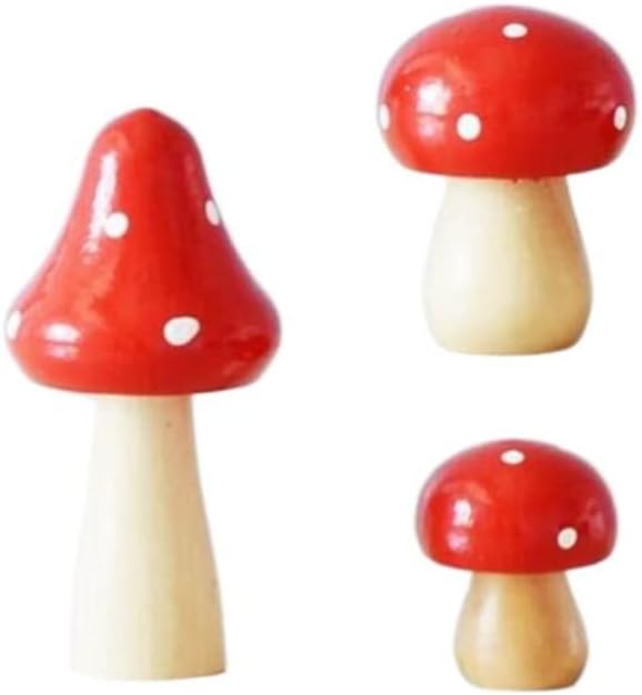 3 Pzas Mini Hongos Madera Decoración Jardín de Hadas Rojo