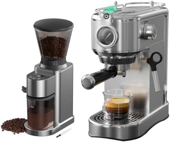 Máquina de café expreso con molinillo de acero inoxidable