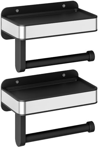 Soporte papel higiénico adhesivo negro mate pack 2