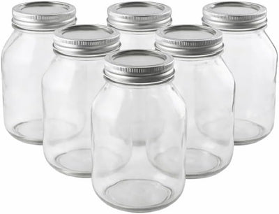 Tarros Mason 32oz set 6 con tapas metal herméticas