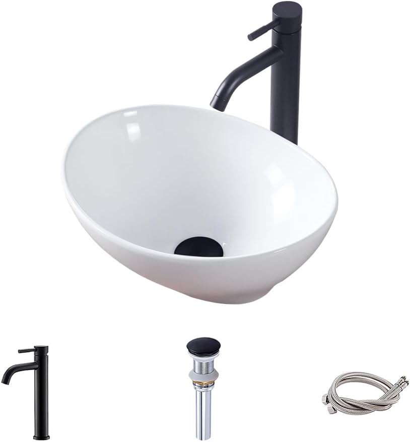 Fregadero baño cerámica blanca 16x13pulg forma huevo