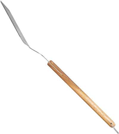 Espátula acero inox 17pulg borde dentado mango acacia