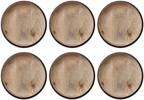 Set 6 Plato Madera Mango Redondo Natural y Quemado