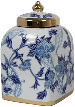 Recipiente té cerámica azul blanco tapa hermética 10pulg