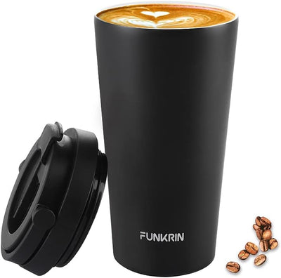 Taza de café aislada Funkrin con revestimiento cerámico 16 oz tapa abatible asa