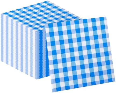 Servilletas de fiesta plaid para celebraciones navideñas y cumpleaños en azul