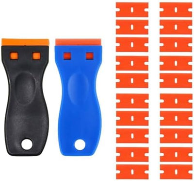 Set 2 limpiadores plástico con 20 cuchillas para remover etiquetas