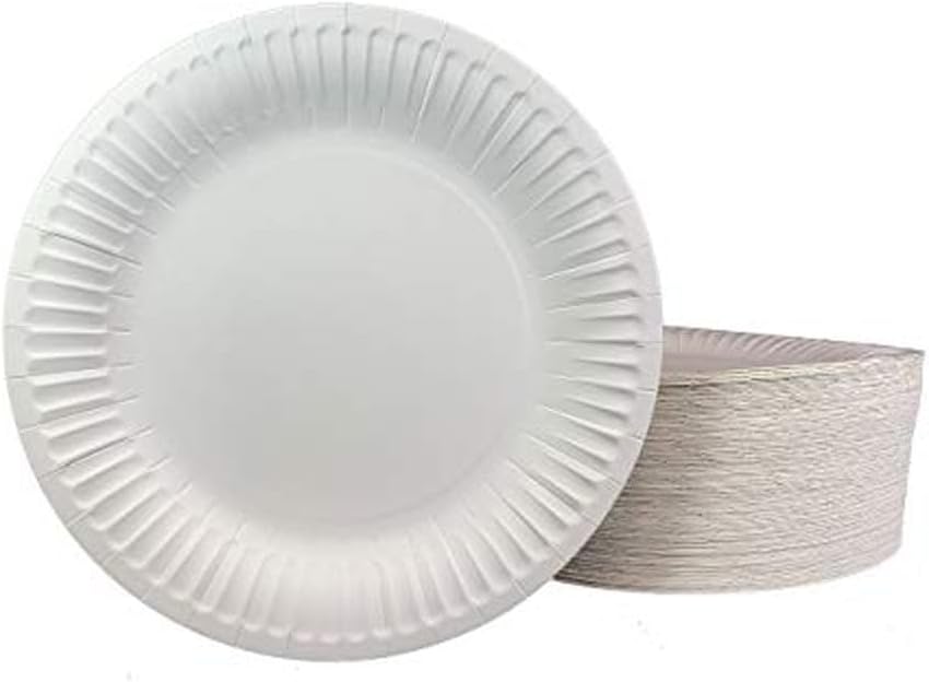 Platos de papel revestidos 9 pulgadas 125 unidades blancos resistentes a grasa para fiestas y uso diario