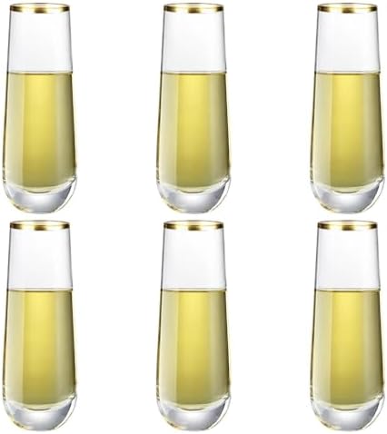 Copas de champán sin tallo con borde dorado, juego de 6 vasos de cristal
