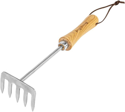 Rastrillo de mano 5 dientes mango madera jardinería