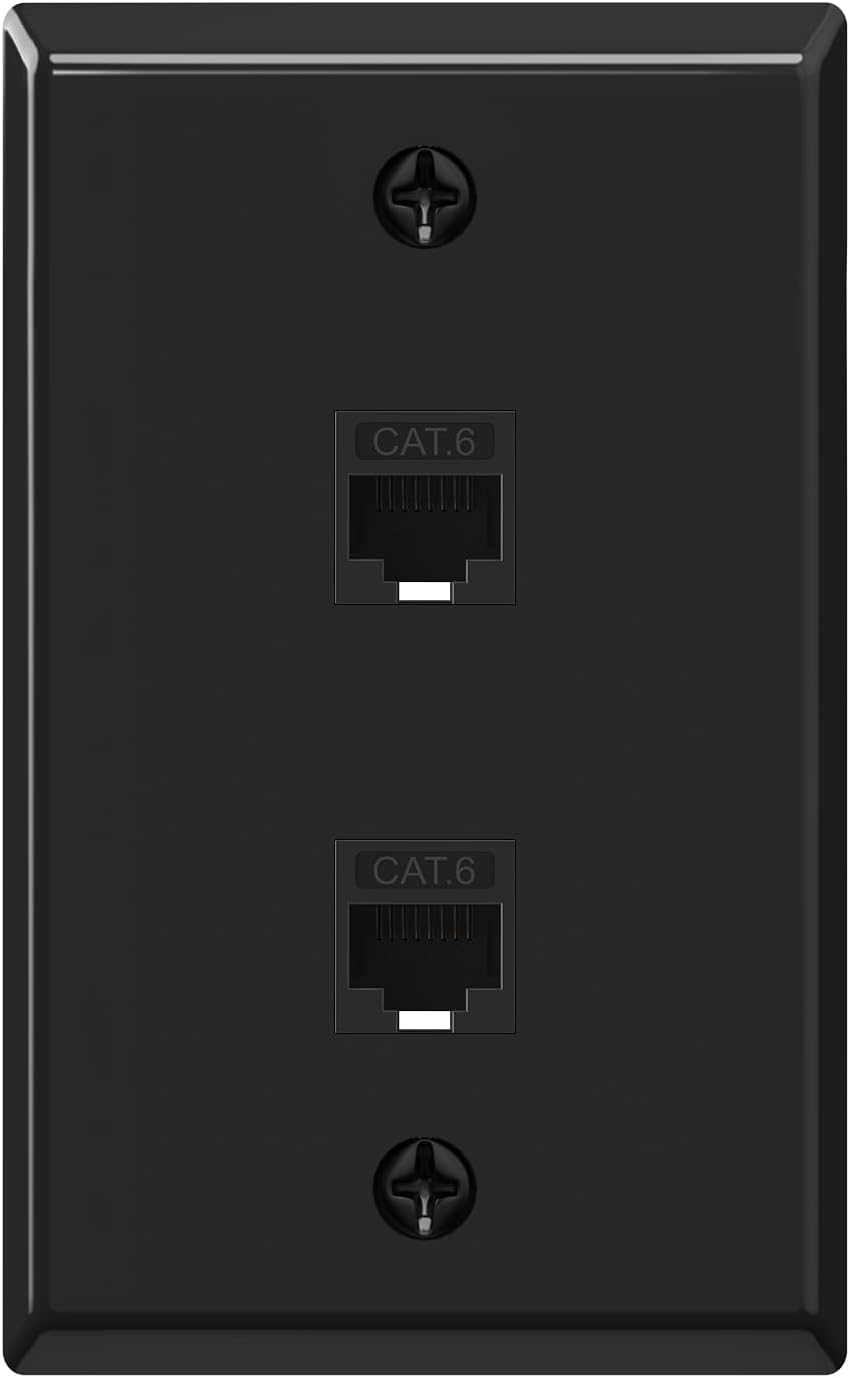 Placa pared Ethernet 2 puertos conector Cat6 RJ45 negro