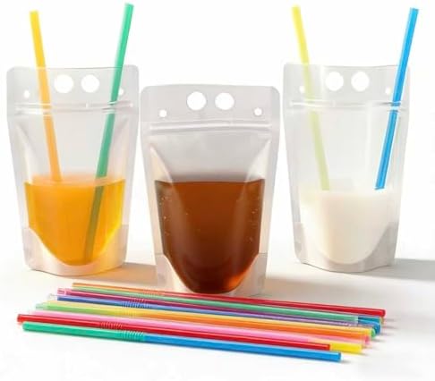 Bolsas de bebida con pajita reutilizables 17 oz para fiestas y cócteles