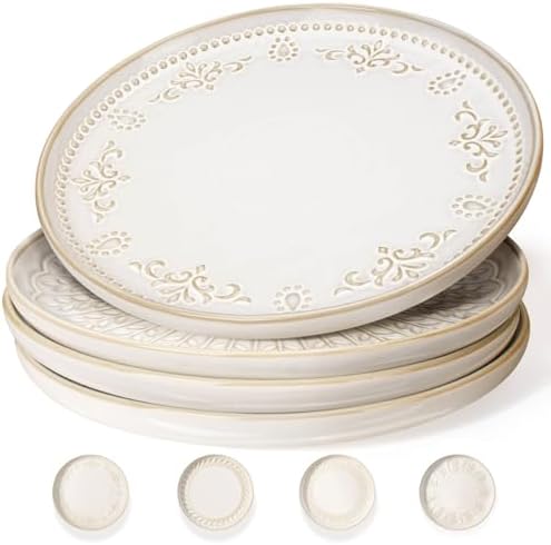 Set 4 Platos Llanos Cerámica con Cucharas Sopa