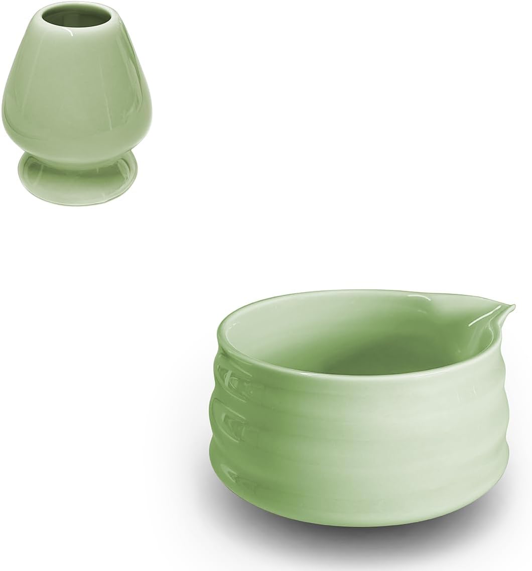 Juego de cerámica para matcha 500ml con taza y soporte de cepillo japonés