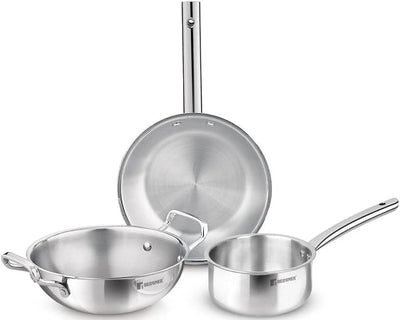 Set 3 Pzas Utensilios Cocina Acero Inox Wok 9.4pulg Sartén 8.7pulg