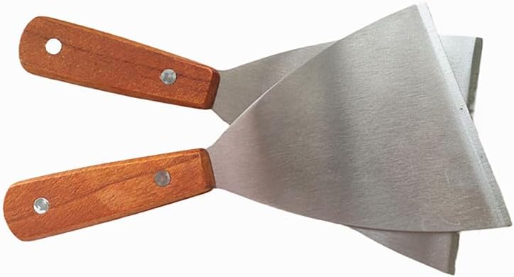 Espátula acero inox inclinada mango madera para parrilla set 2