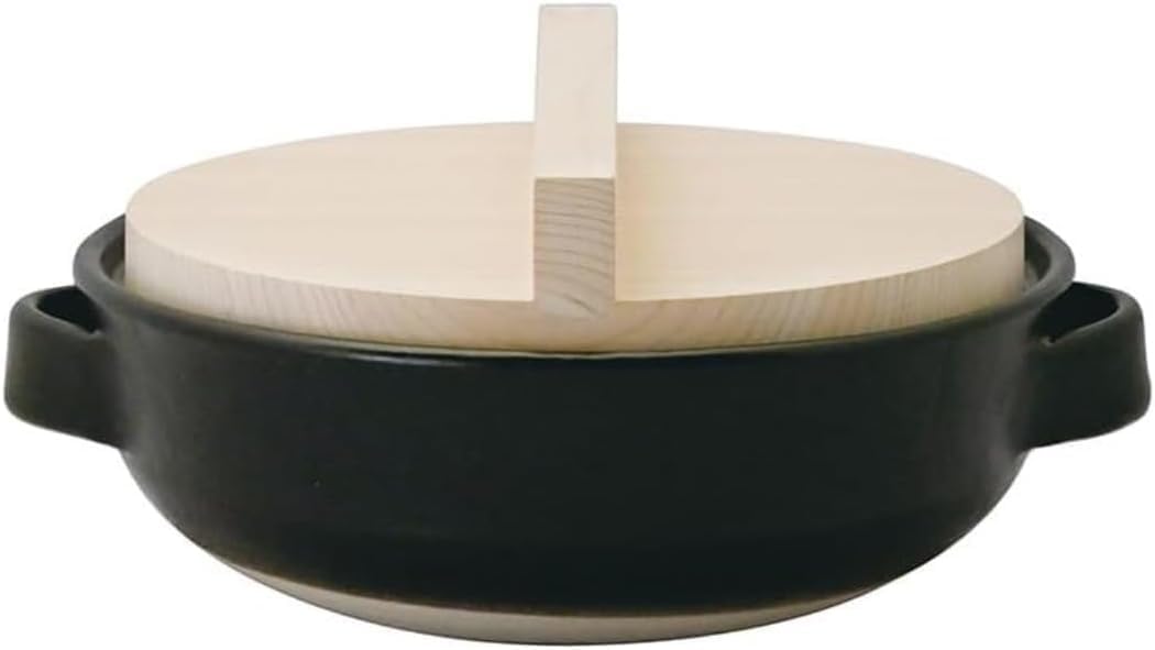Olla de barro donabe con soporte para vapor y tapa de madera hinoki, 2.3 litros