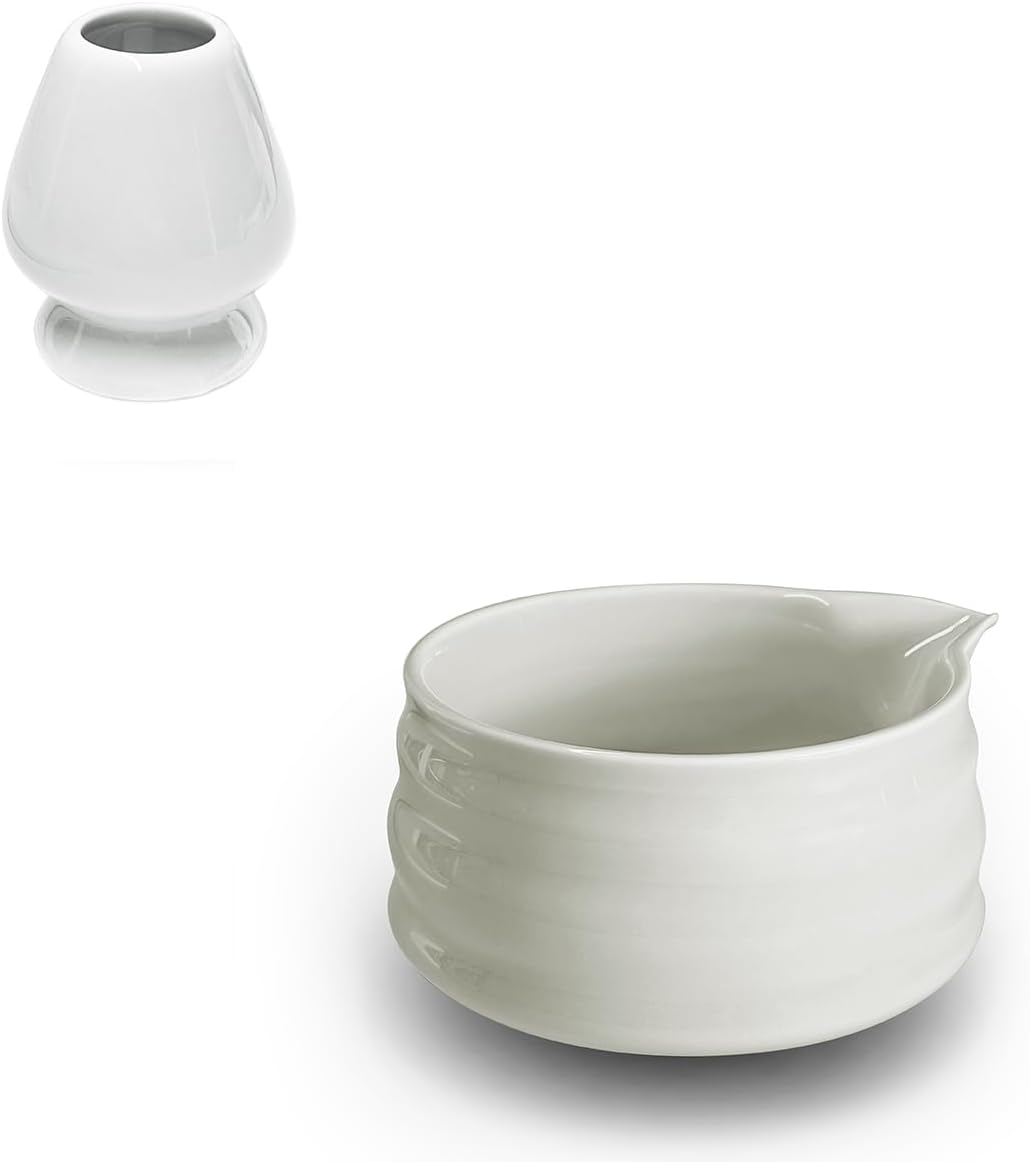 Juego de cerámica para matcha blanco AIYICIII 500ml con taza y soporte de cepillo