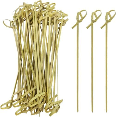 Palillos de cóctel de bambú con bola dorada, 100 unidades