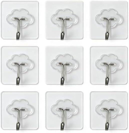 9 Ganchos Adhesivos Pared Transparentes Alta Carga 22lb