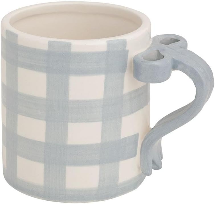 Taza de cerámica Mud Pie con mango de lazo a cuadros