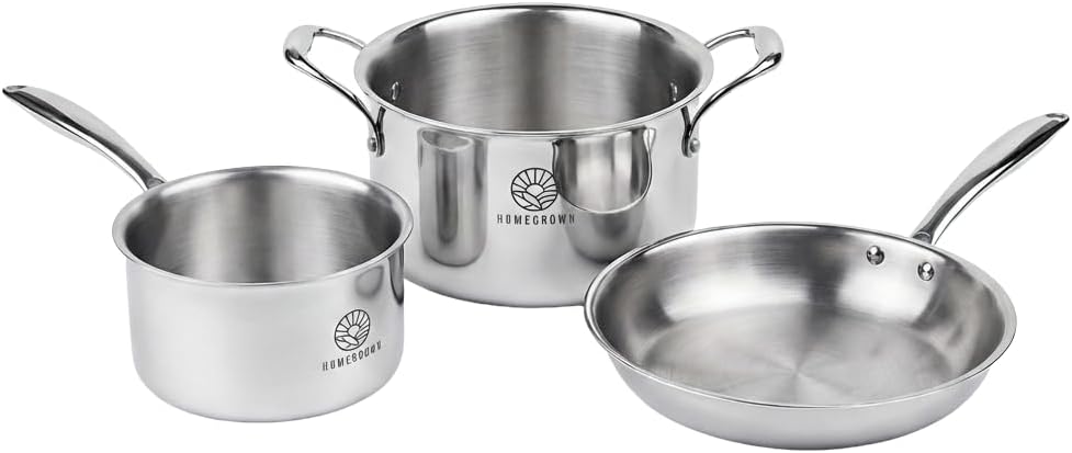 Set 3 Utensilios Acero Inox Sartén Olla Multiusos