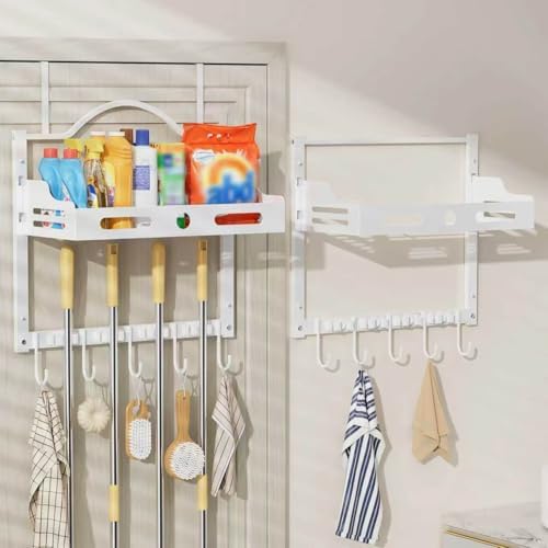 Soporte pared 2en1 para escoba trapeador con ganchos
