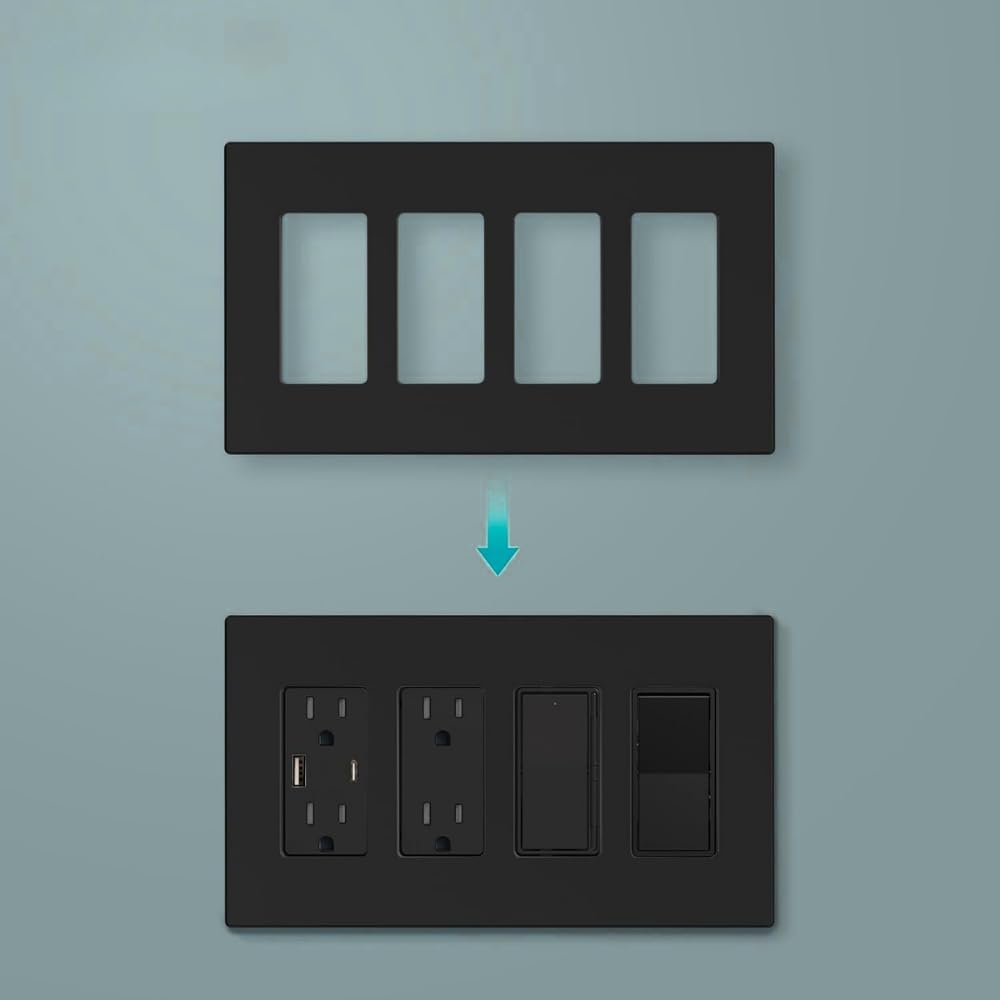 Placa pared sin tornillos 4 puertos negro polietileno pack 2