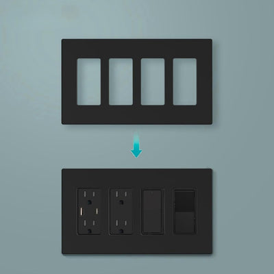 Placa pared sin tornillos 4 puertos negro polietileno pack 2