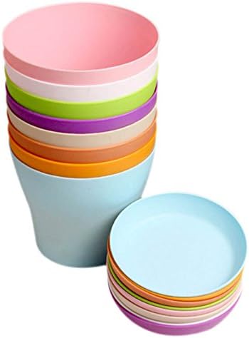 8 Macetas Plástico Coloridas 5.5pulg con Drenaje y Bandejas