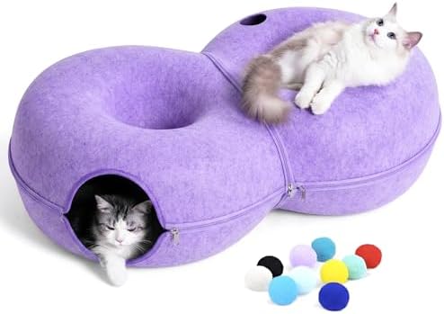 Cama túnel para gato de 8 formas con 12 juguetes morado L 38x24