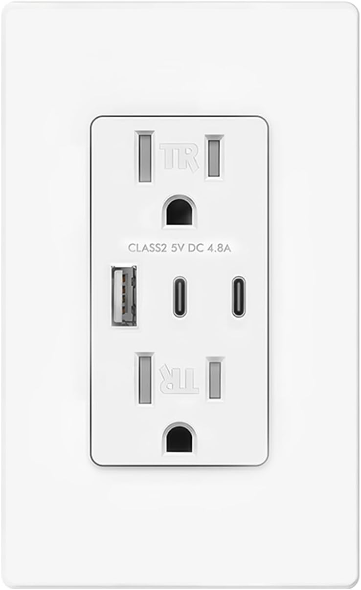 Receptáculo USB C 24W 3 Puertos Placa Pared Incluida