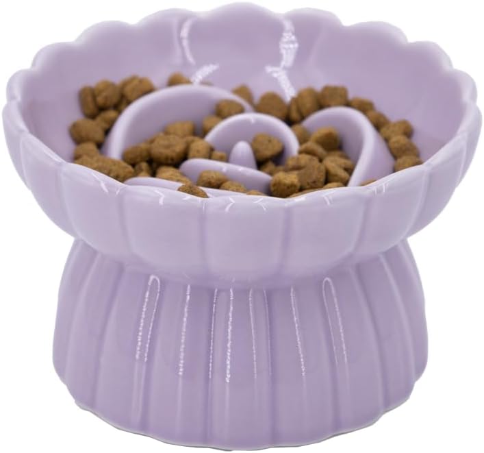 Comedero lento cerámica gato cuenco elevado antivómitos morado