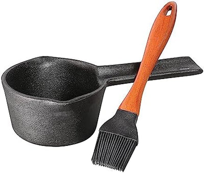 Juego hierro fundido cepillo silicona palisandro mini cacerola
