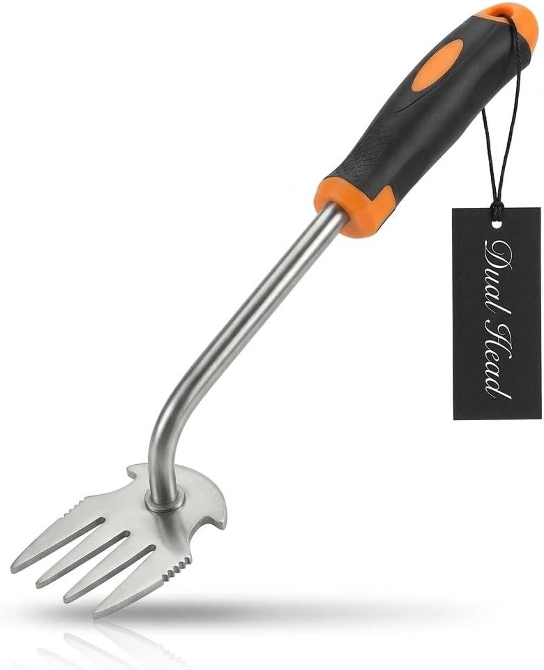 Herramienta deshierbe jardín 4 dientes mango 13.3pulg acero inox