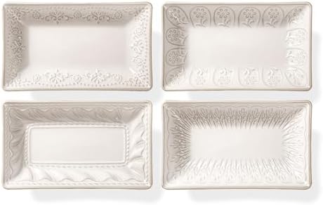 Set 4 Plato Cerámica Rectangular 8.25pulg y Plato Horno Cerámica