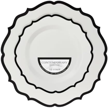Platos blanco/negro 7.5x10.5 pulg set 128 unidades