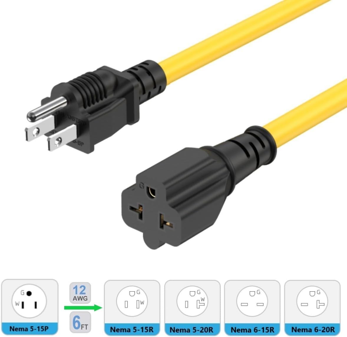 Enchufe doméstico 6 pies 15-20A Nema 5-15P a 5-20R