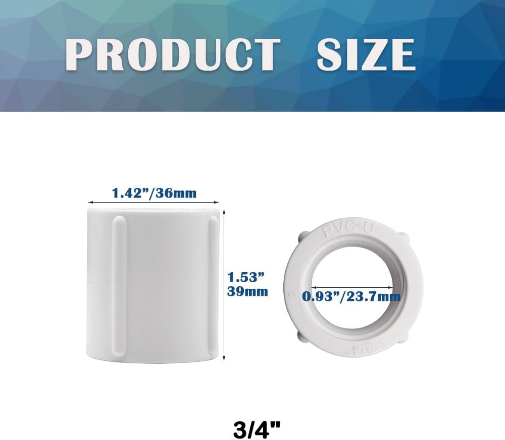 10 Pzas Adaptador PVC 3/4pulg Doble Hembra Blanca